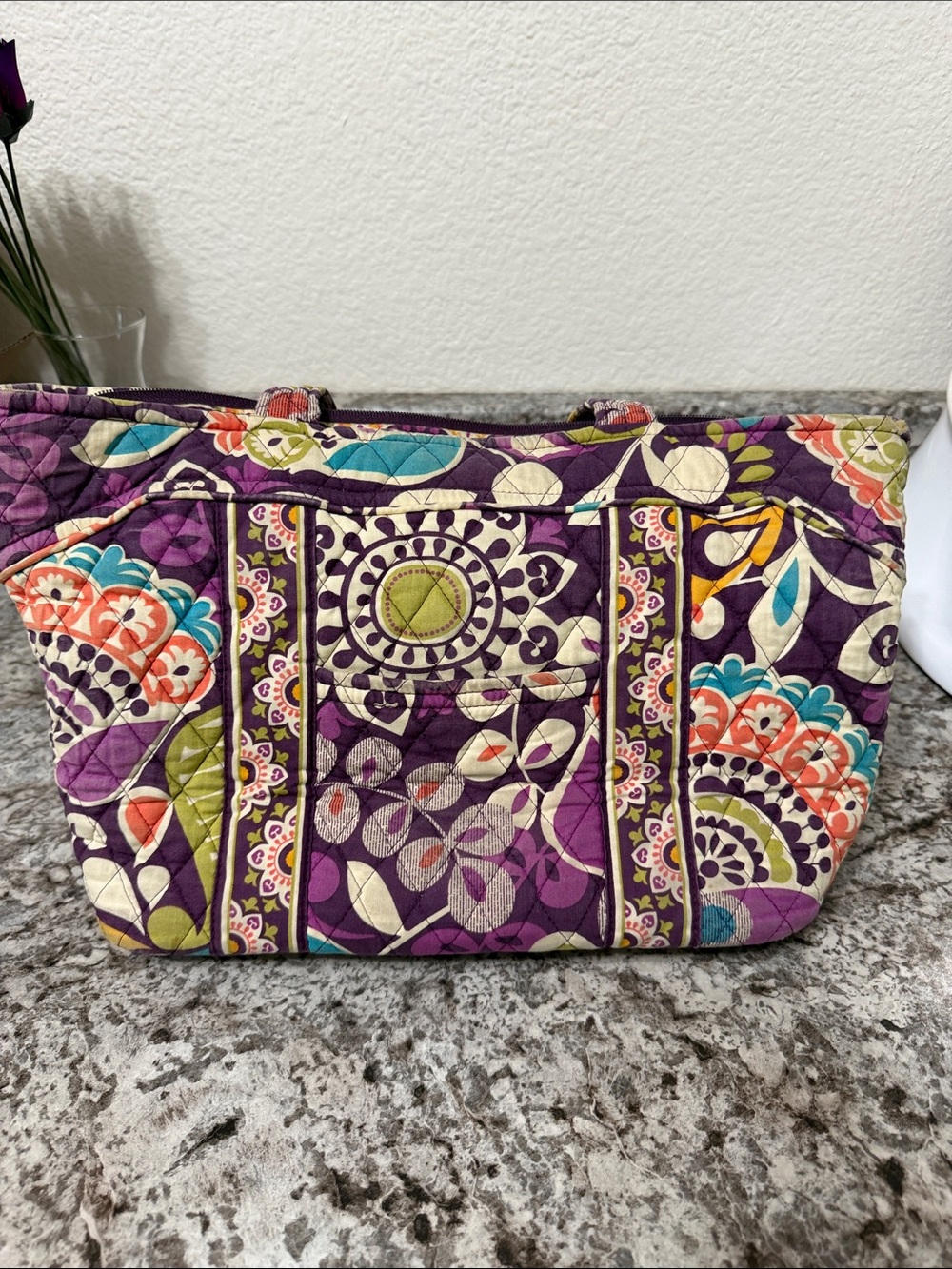 Vera Bradley Purple Quilted Floral Tote with Multicolor Accents